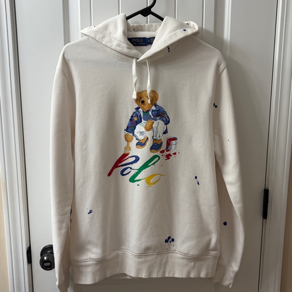 Polo by Ralph Lauren Fleece Polo Bear Paint Splatter Print Hoodie - Size M - Picture 2 of 5